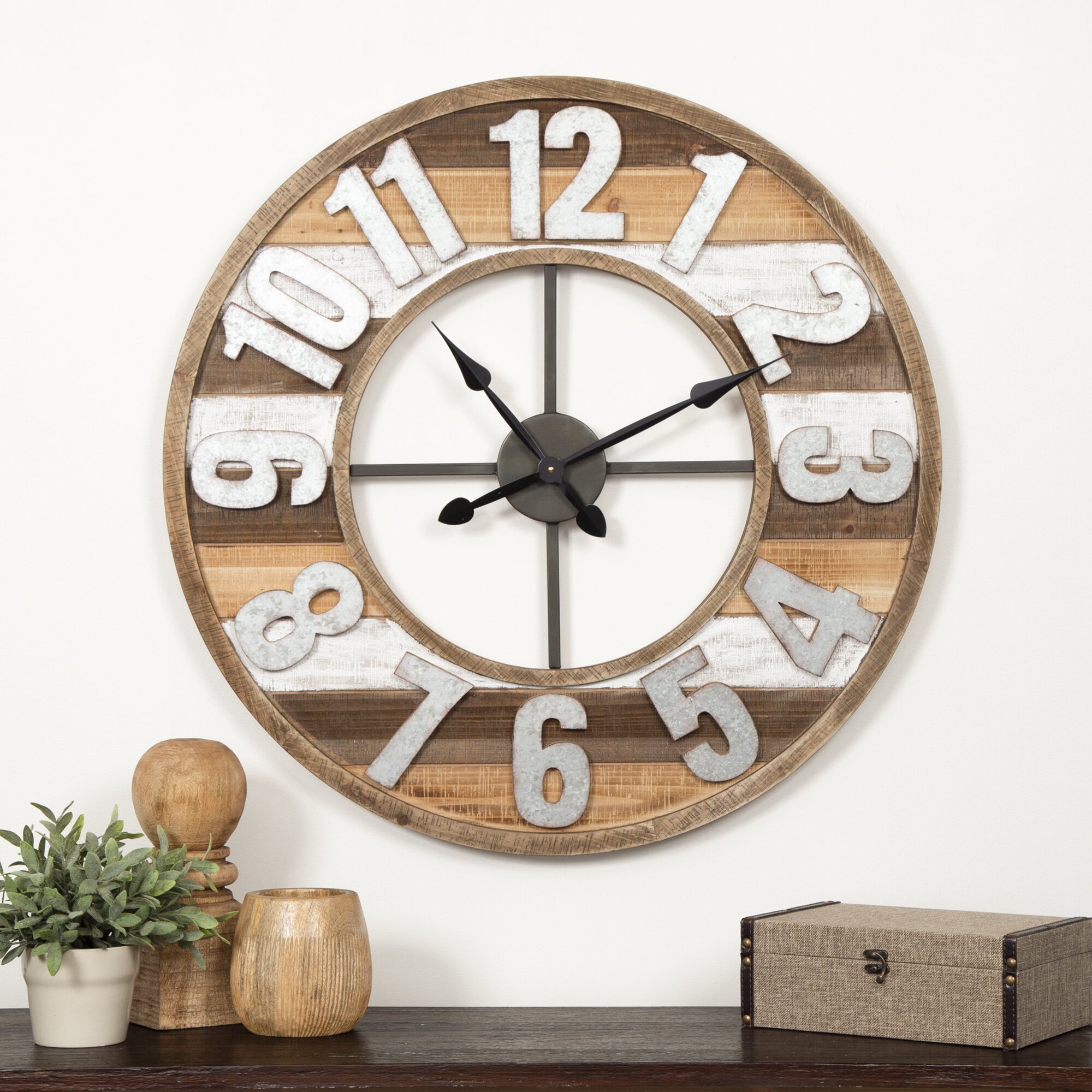 Brown Medium Wood Oversized Wall Clocks Youll Love In 2021 Wayfair