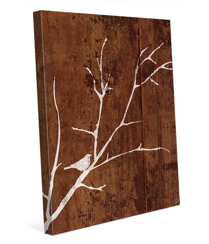 Click Wall Art White Bird On Dark Wood Background Painting Print