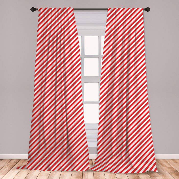 Ambesonne Candy Cane Curtains Diagonal Red Lines Christmas Celebration Themed Geometric Arrangement Window Treatments 2 Panel Set For Living Room