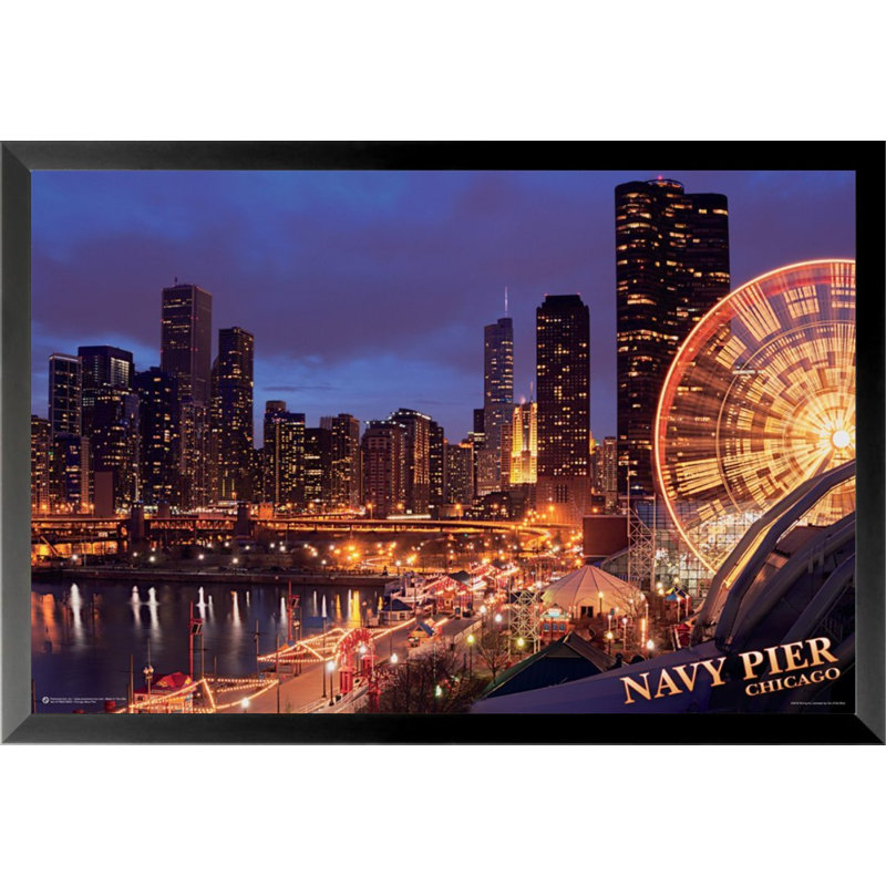 Buy Art For Less Navy Pier At Sunset Chicago Skyline Nighttime