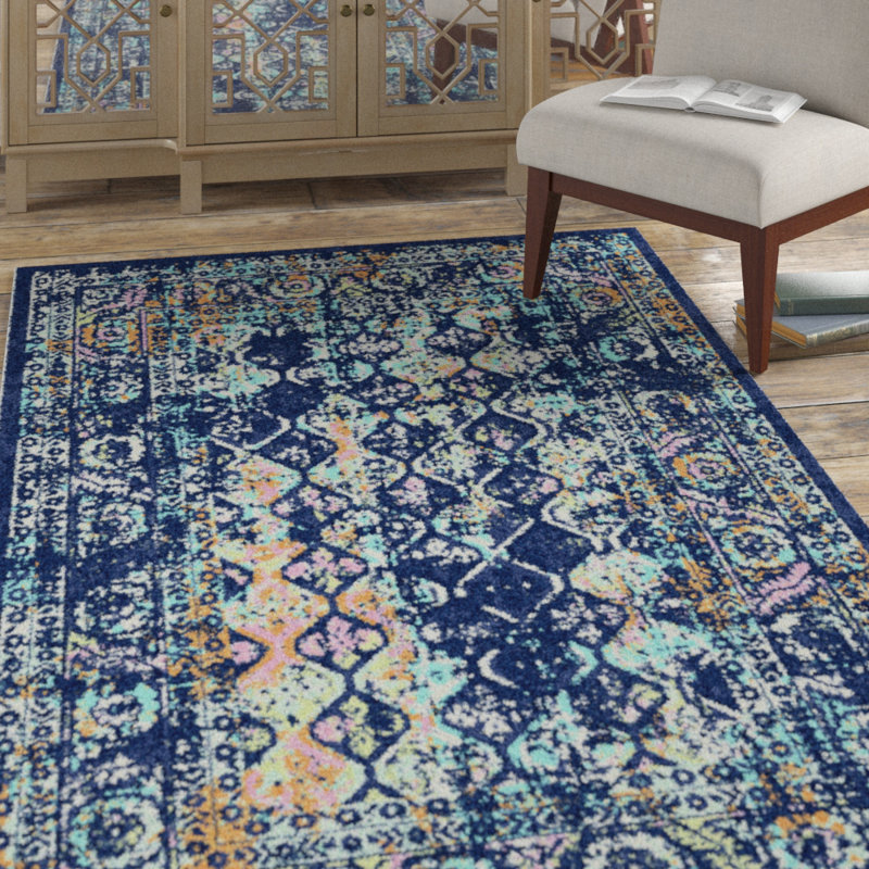 Bloomsbury Market Stagg Geometric Tufted Navy Area Rug Reviews Wayfair