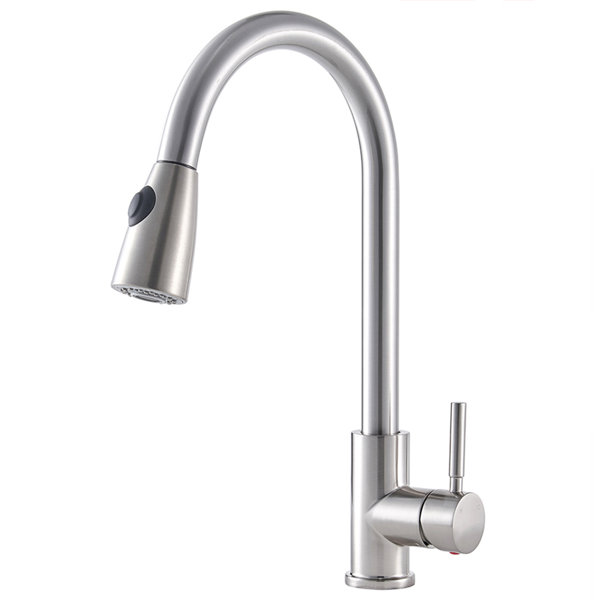 Single Handle Pull Down Sprayer High Arc Brushed Nickel Stainless Steel Faucet 