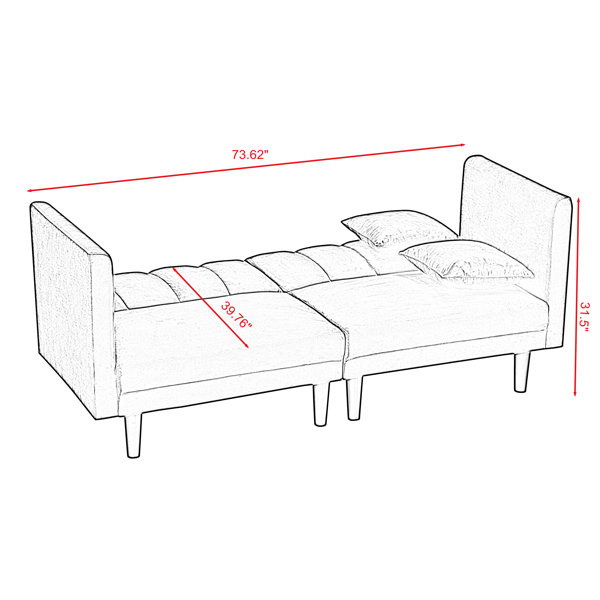 Vanig 73.62" Velvet Tuxedo Arm Sofa Bed