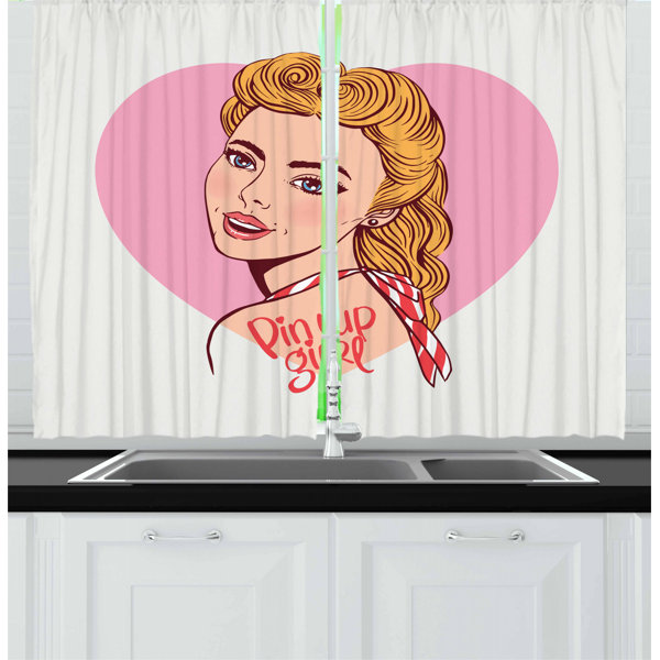 East Urban Home Pin Up Girl 2 Piece Kitchen Curtain Set Wayfair