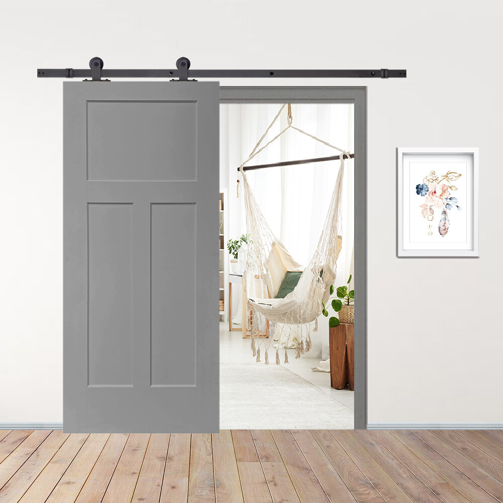 Calhome Paneled Wood and Metal Barn Door with Installation Hardware Kit ...