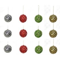 Admired By Nature Glitter Pearls Christmas Ornament Ball 6-pack Blue/Green 4 L x 4 H x 4 W 