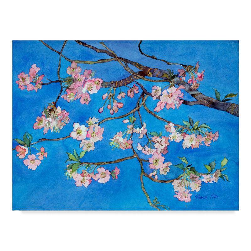 Charlton Home Cherry Blossoms Pink Acrylic Painting Print On Wrapped Canvas Wayfair
