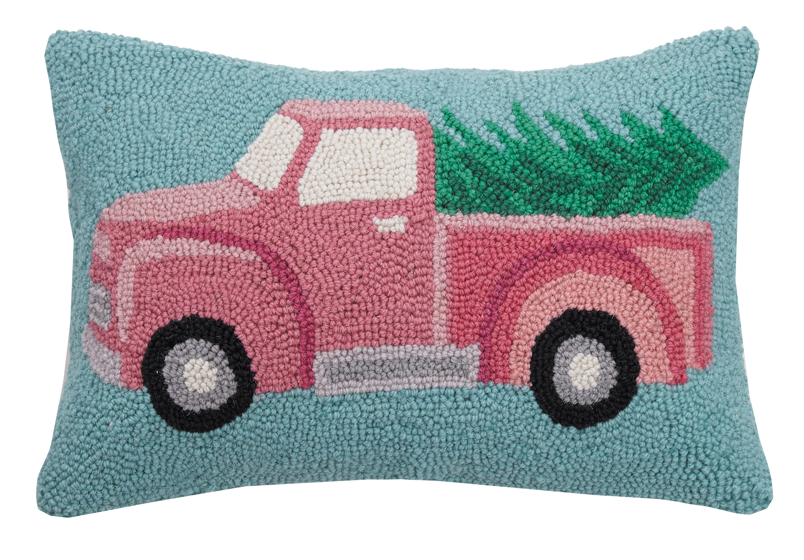 The Holiday Aisle Gadbois Pink Christmas Truck Hook Wool Lumbar