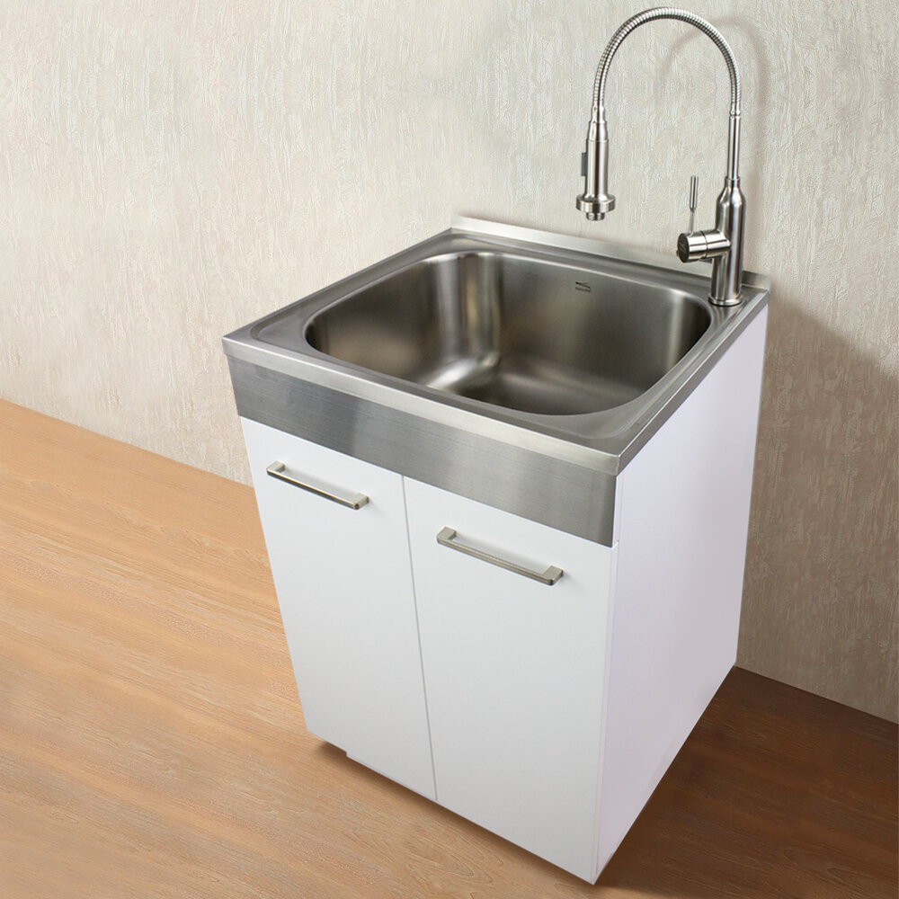 Transolid 236 L X 197 W Free Standing Laundry Sink With Faucet Reviews Wayfairca