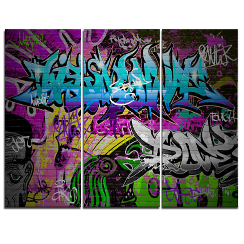 Designart Graffiti Wall Urban Art 3 Piece Graphic Art On Wrapped Canvas Set Wayfair
