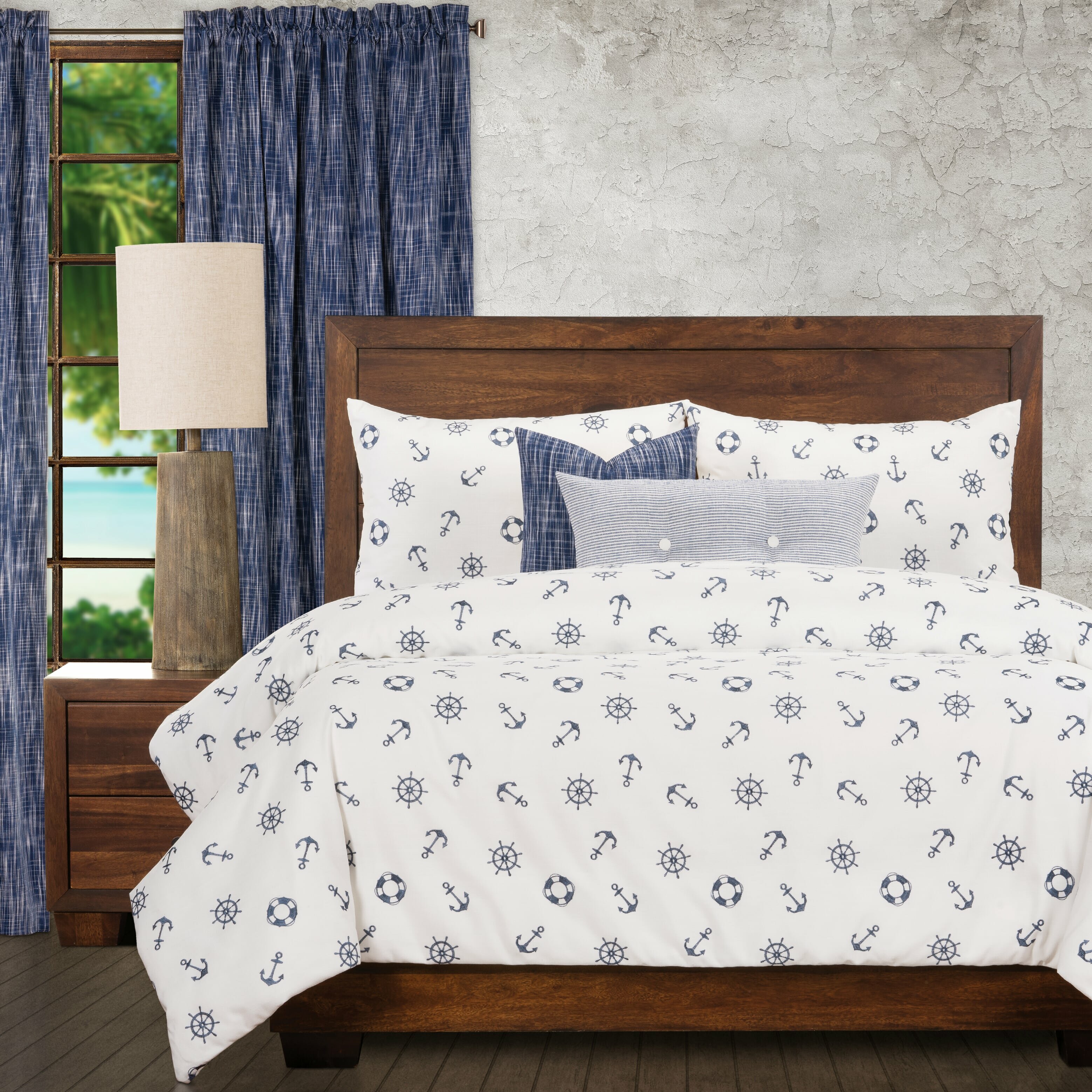 Ernest Hemingway Ships Wheel Nautical Embroidered Duvet Cover