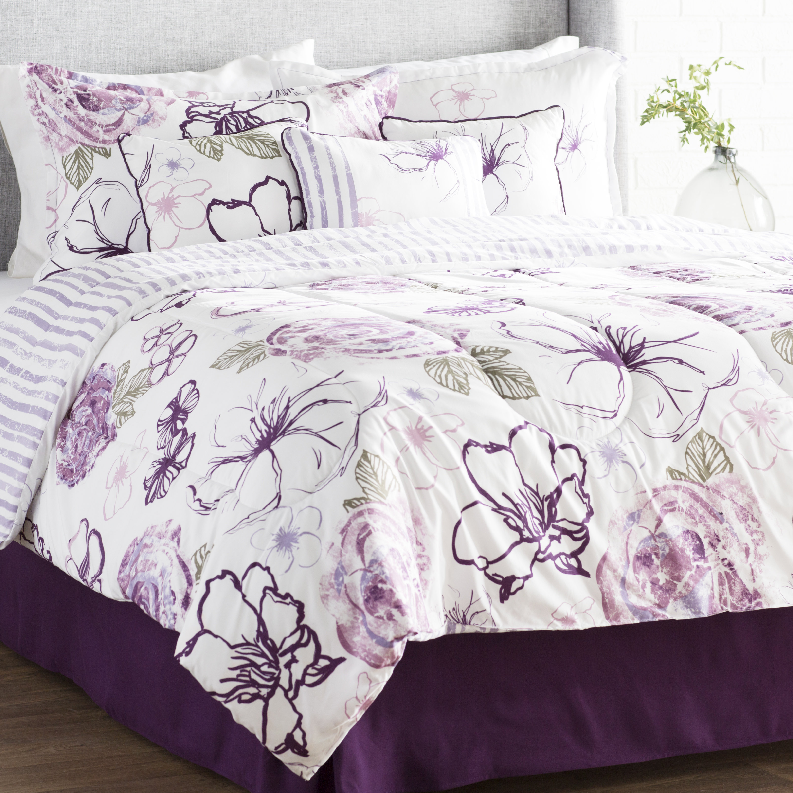 white and purple duvet cover