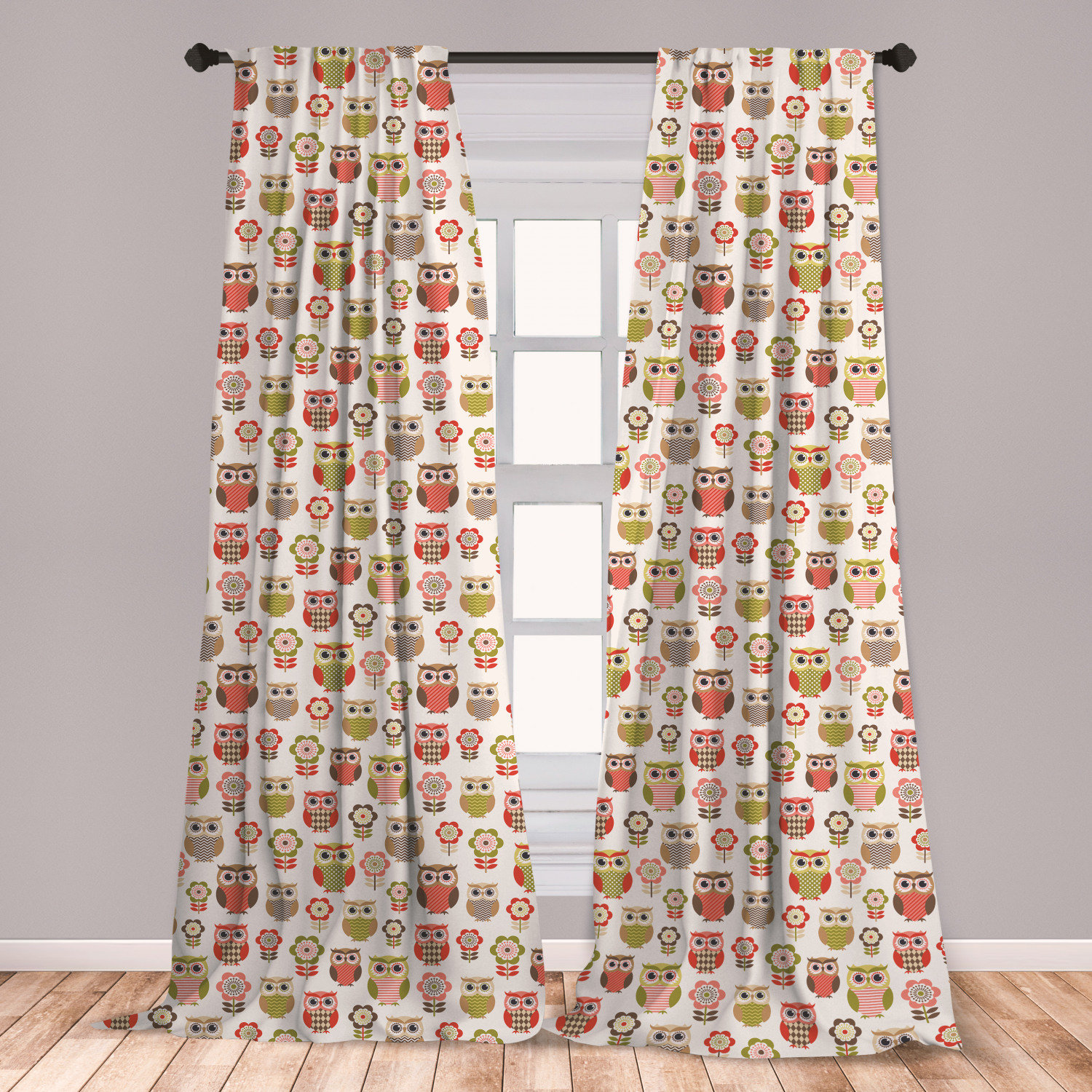 East Urban Home Ambesonne Owls 2 Panel Curtain Set Ornate Owl
