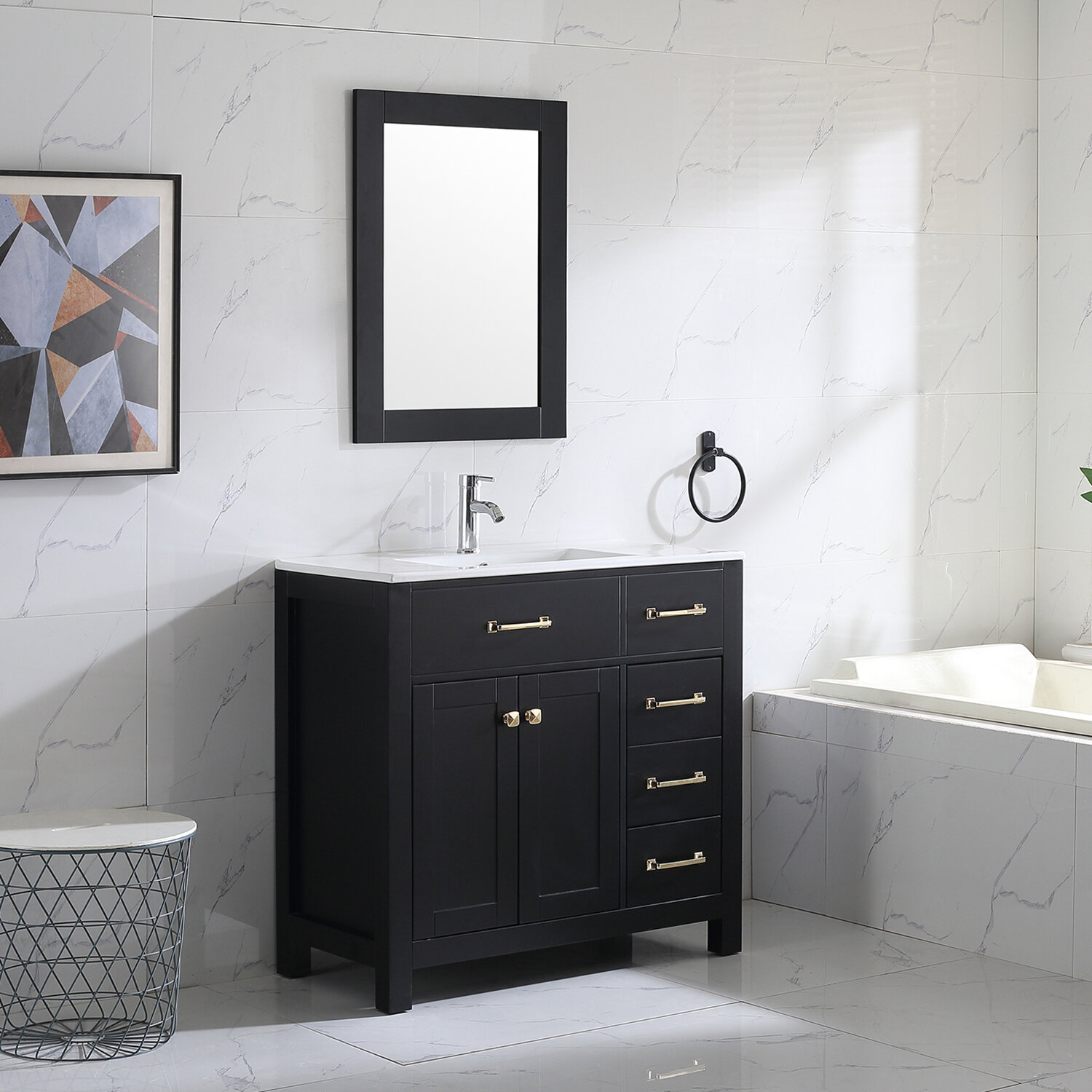 Wonline 36 Bathroom Vanity Cabinet Undermount Ceramic Sink Shaker Vanity Free Standing Black Reviews Wayfairca