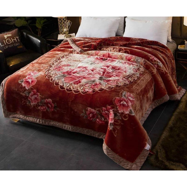 Red Barrel Studio Warm Heavy Plush Korean Style Mink Raschel Blanket For Winter 2 Ply 2 Sides Printed Silky Touch Velvet Warm Plush Fleece Blanket For Bed King Size 80 X