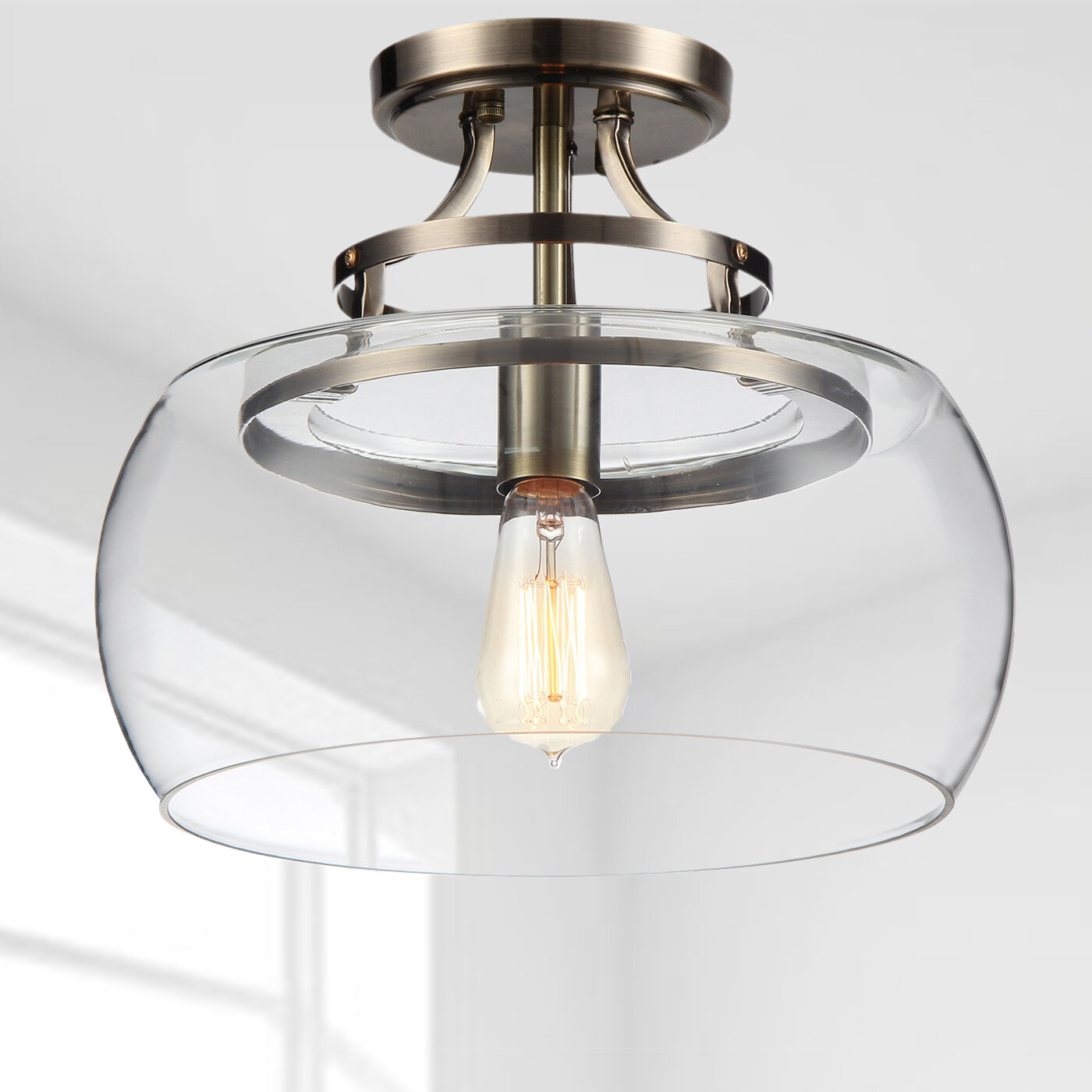 semi flush mount glass shade