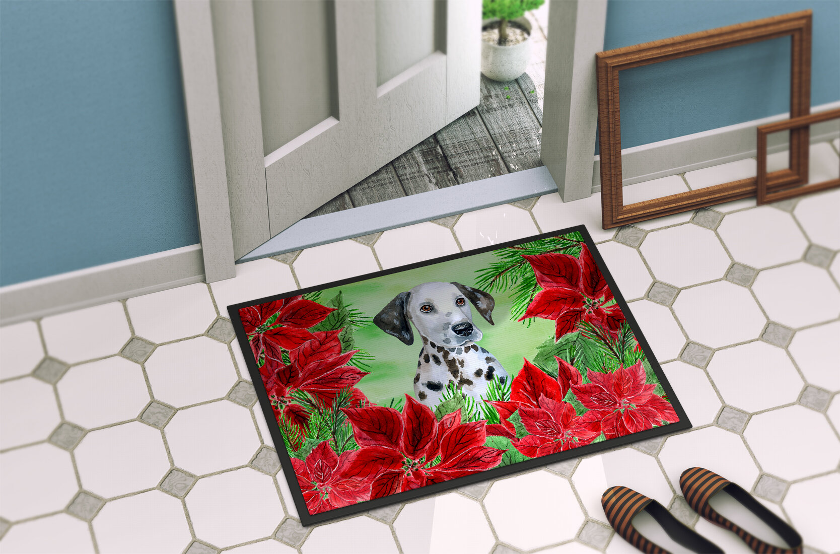 Adorable Dalmatian Dog in Summer Grass Non Slip Flannel Rug Carpet Bath Door Mat 