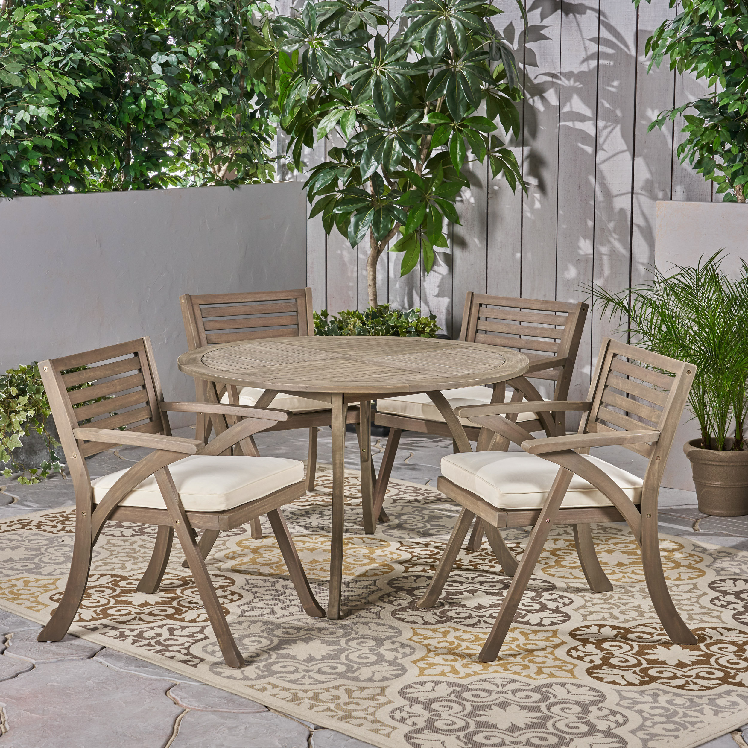 Gracie Oaks Cotswald Round 4 Person 47.25'' Long Dining Set with Cushions & Reviews Wayfair