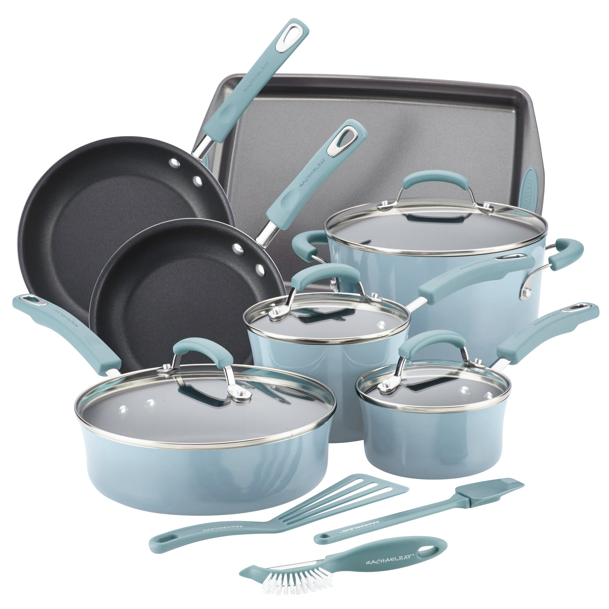 Rachael Ray Classic Brights Porcelain Aluminum Nonstick 14 Piece Cookware Set Reviews Wayfair