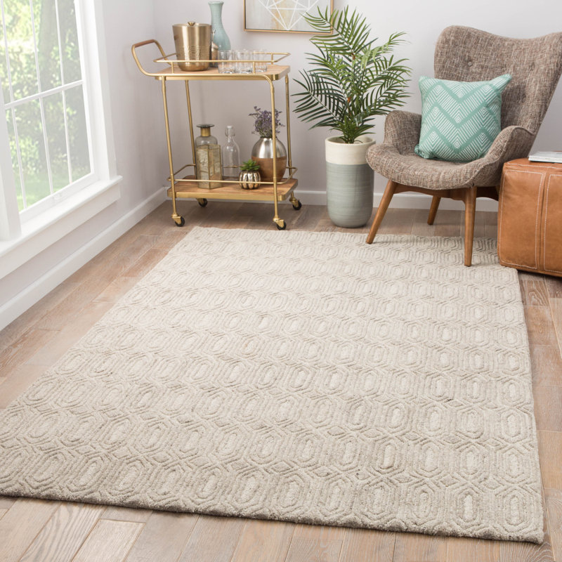 George Oliver Cepeda Geometric Handmade Tufted Wool Beige Area Rug Wayfair