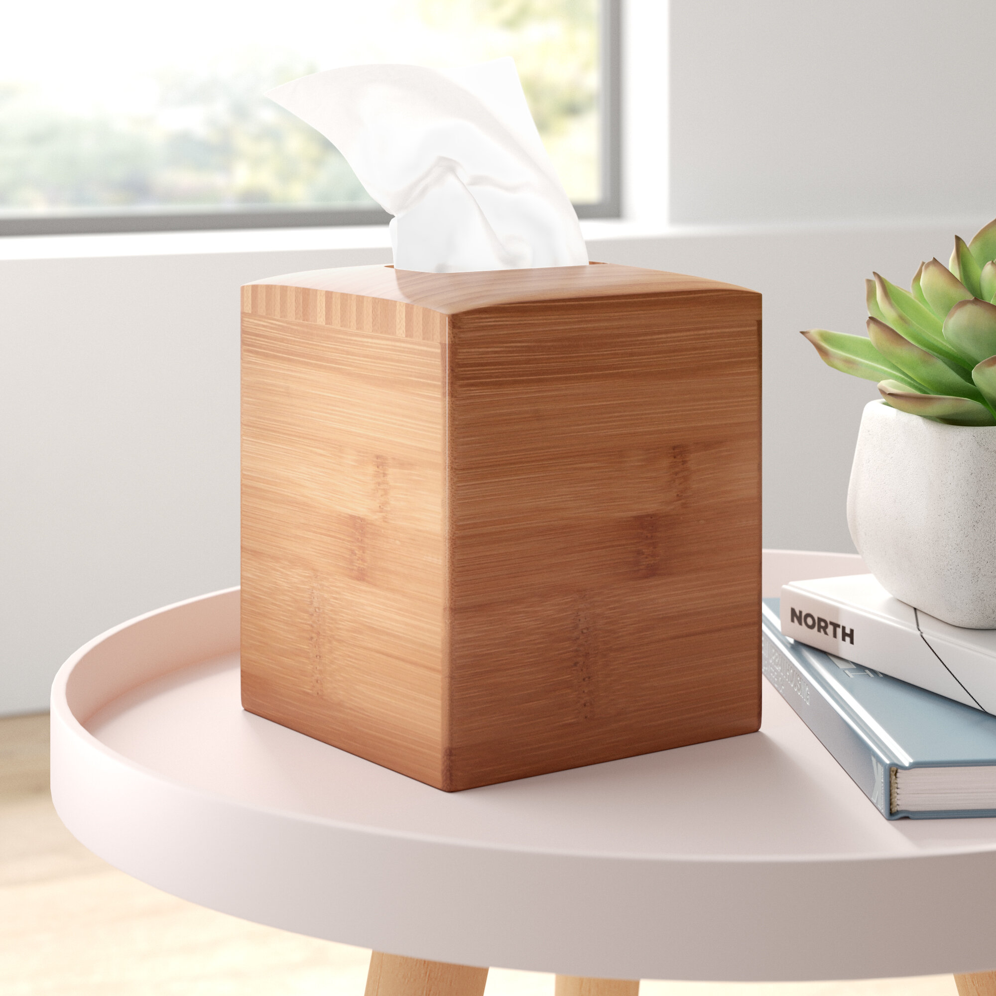 Natural Wood Bamboo Tissue Box Cover Holder Storage Desk Decoration 