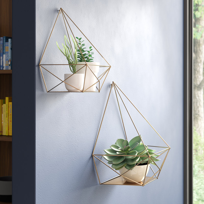 Aurellia 2 Piece Diamond Metal Floating Wall Shelf (Set of 2)