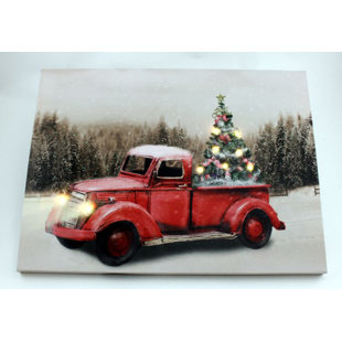 red truck and fibre optic led christmas tree photographic print on canvas - Red Truck Christmas Decor red truck and fibre optic led christmas tree photographic print on canvas - Red Truck Christmas Decor