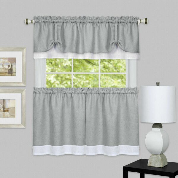 3PC Set 2 Panel& 1 Valance Solid Lined Small Window Kitchen Blackout Curtain NN3 