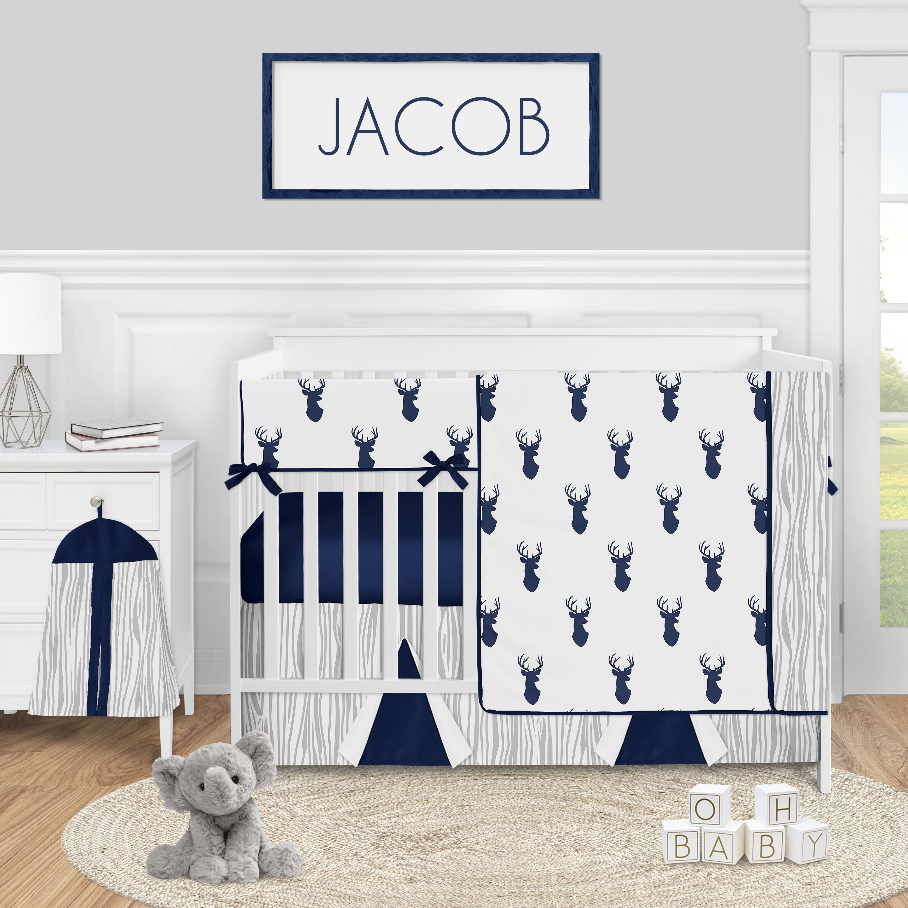 Sweet Jojo Designs Navy And White Woodland Deer 5 Piece Crib Bedding Set Wayfair