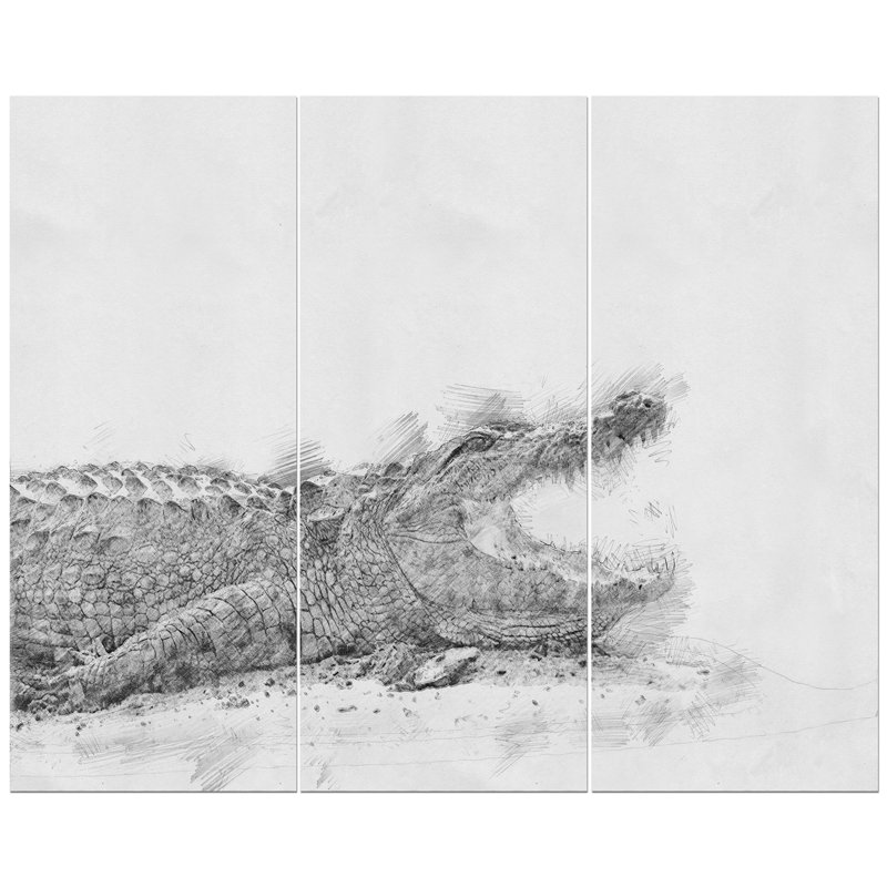 East Urban Home Black And White Crocodile Pencil Sketch Oil