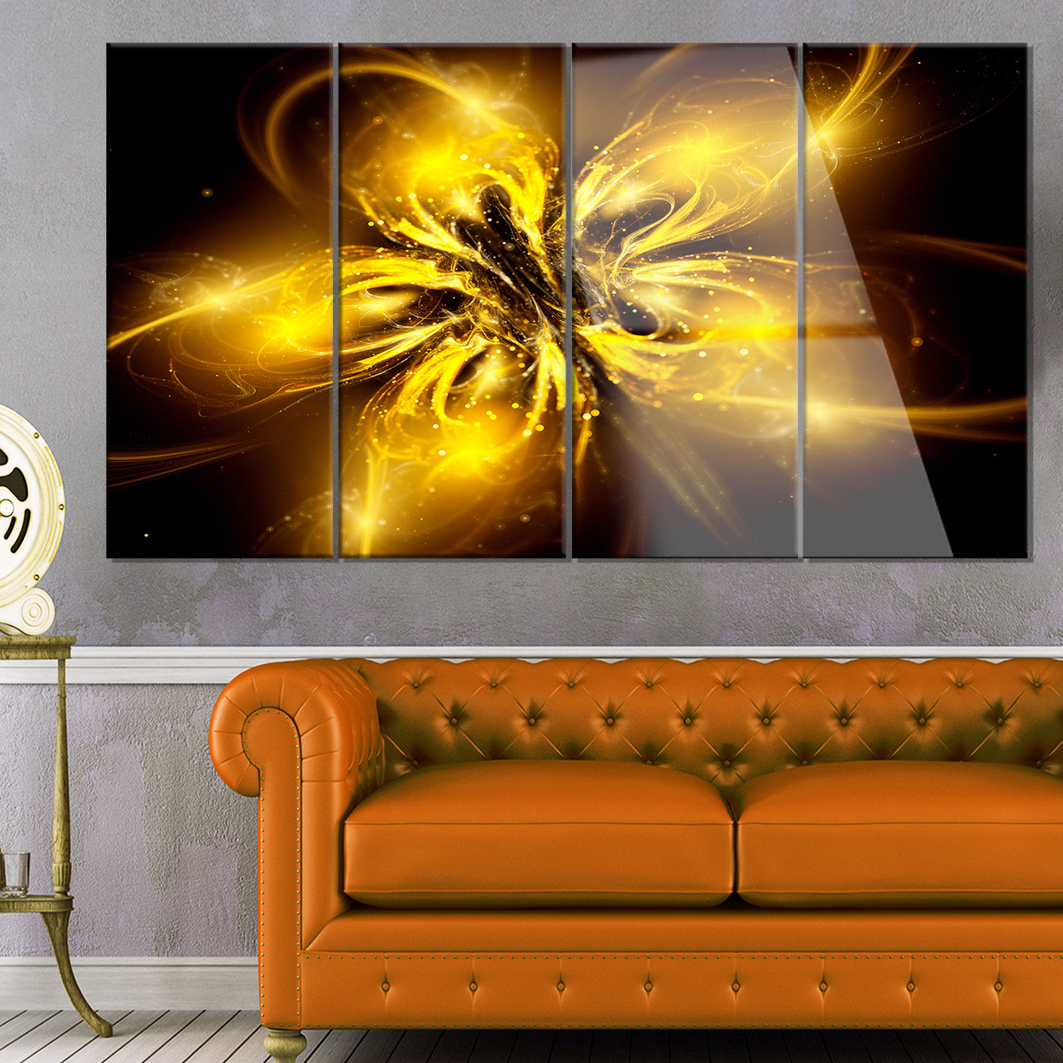 Designart Shiny Gold Fractal Flower On Black 4 Piece Graphic Art On Metal Set Wayfair