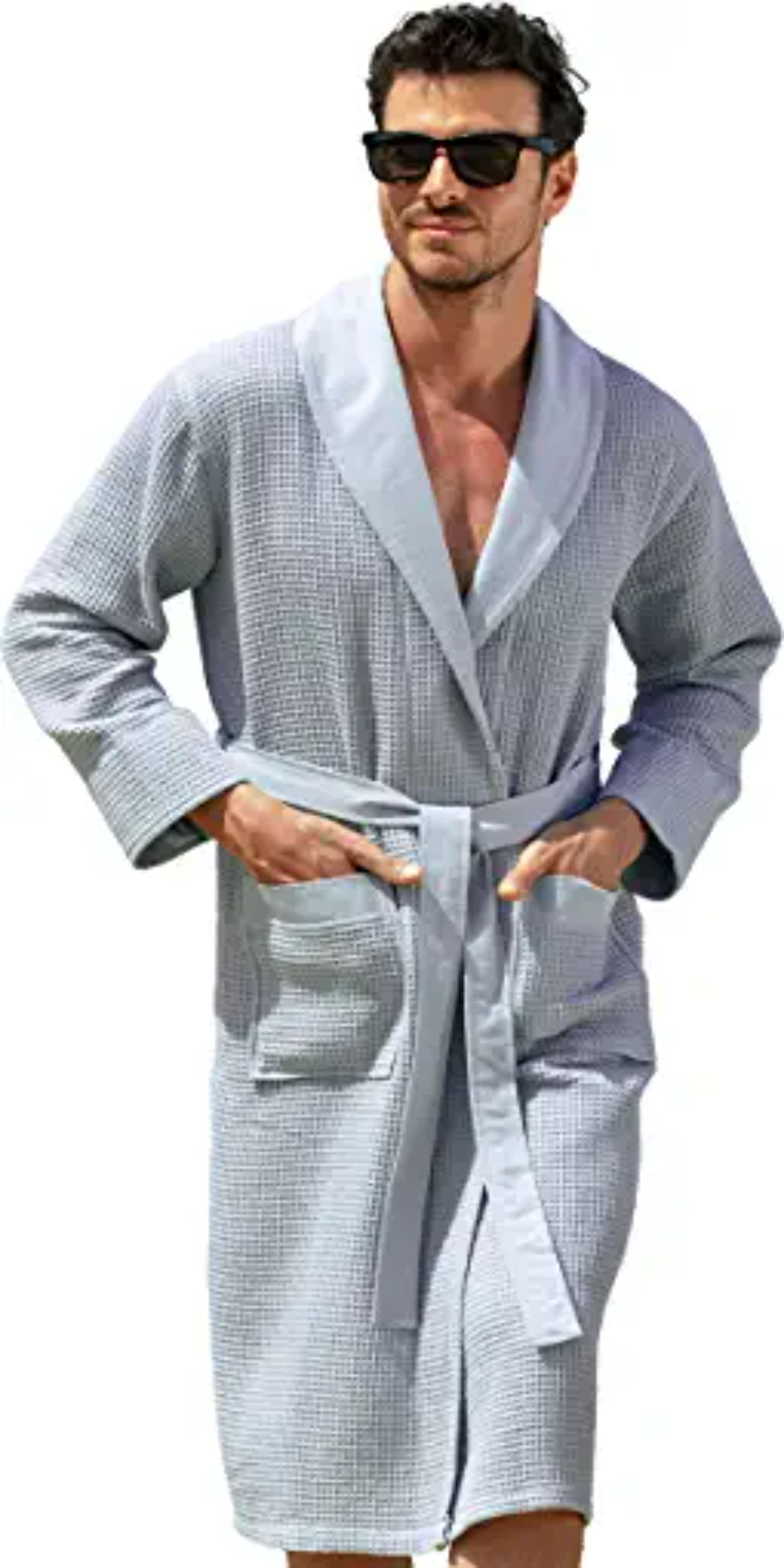 Alwyn Home Men’S Waffle Robe W Piping Hooded Lightweight Cotton, Full