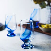 Beautiful Large Heavy Light Cobalt Blue Blown Bubble Glass Goblet-MORE AVAILABLE 