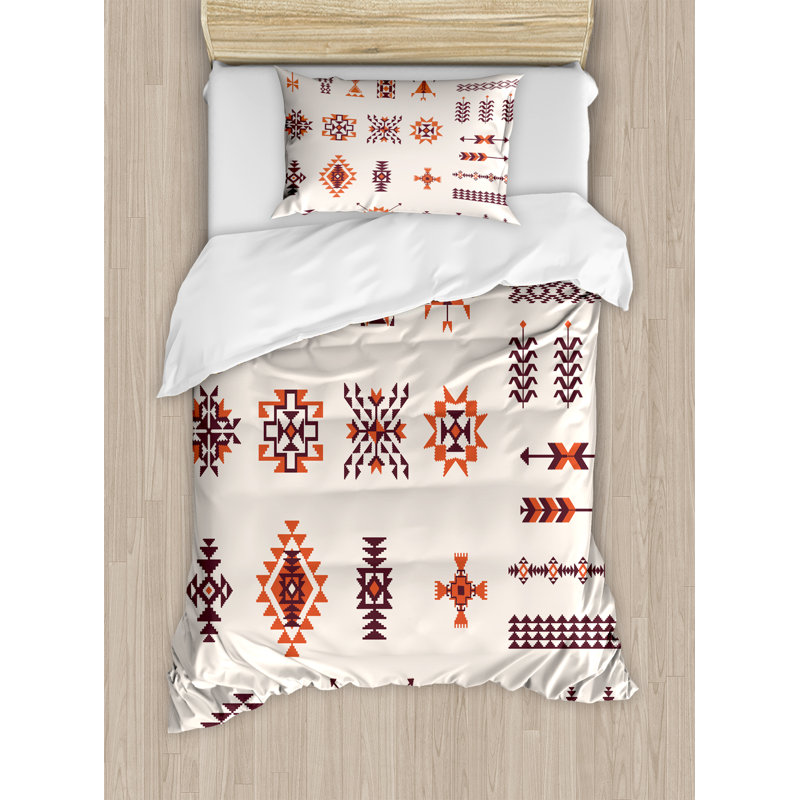 East Urban Home Goldonna Native American Illustration Of Aztec Pattern Tribal Geometric Print Duvet Cover Set