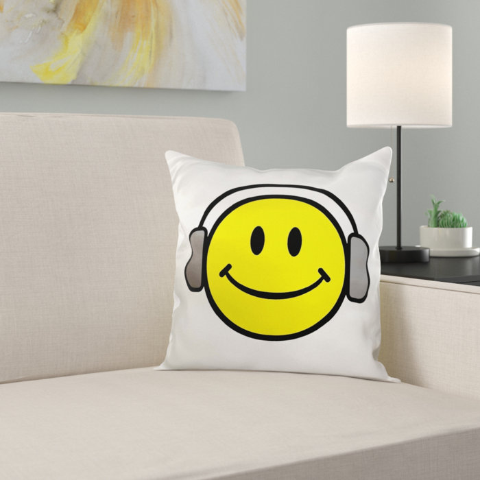 East Urban Home Cute Smiley Face With Headphones Pillow Cover
