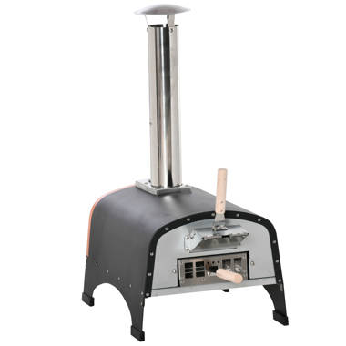 Outsunny Stainless Steel Freestanding Wood-Fired Pizza Oven in Black/Silver  | Wayfair