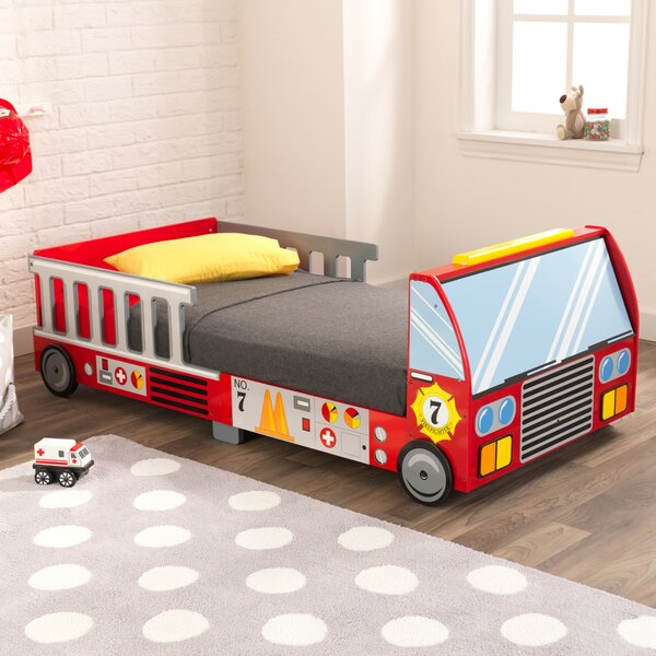 Full Authentic Kids Cotton White Red Black Gray Fire Truck Sheet Set 