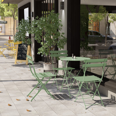 Shelah Premium Steel Patio Bistro Set, Folding Outdoor Patio Furniture Sets, 3 Piece Patio Set Of Foldable Patio Table And Chairs