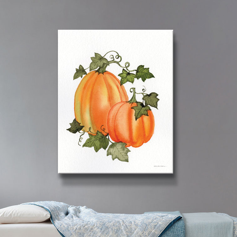 The Holiday Aisle Pumpkin Vines I Watercolor Painting Print On Canvas Wayfair