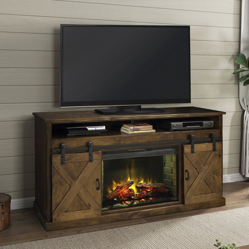 electric fireplace tv stand with brick