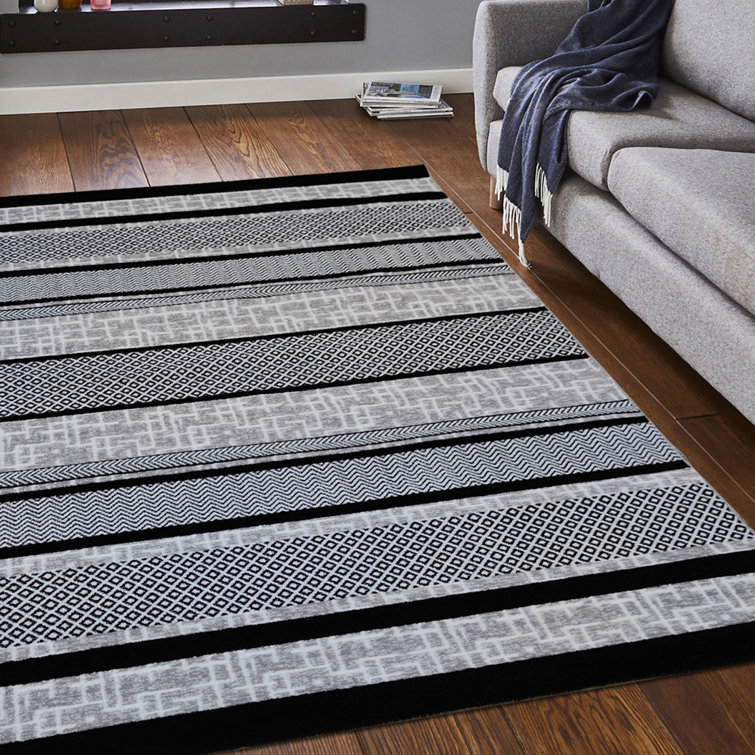 Ebern Designs Drymon Machine Woven Black/Grey/White Rug | Wayfair.co.uk