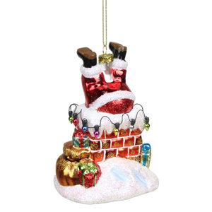 Glass Santa with Chimney Decorative Christmas Ornament