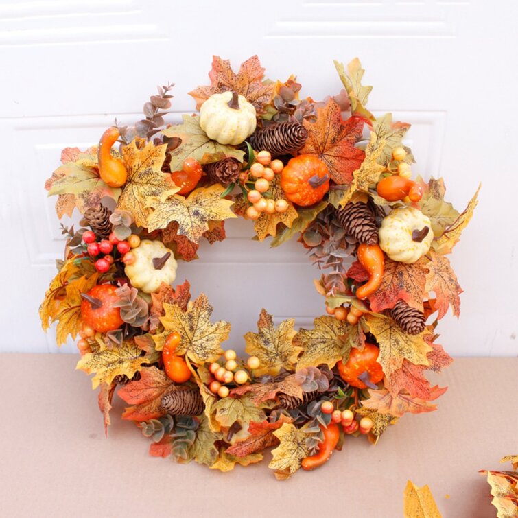 Artificial Fall Wreath Garland Pumpkin Maple Leaf Home Wall Decor Thanksgiving