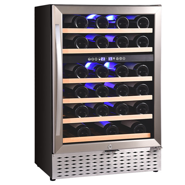 Houssem Wine Cooler Beverage Refrigerator 46 Bottle Built In Dual Zone Wine Fridge With Stainless Steel Tempered Glass Door Temp Memory Function For Red White Champagne Or Sparkling Wine Wayfair