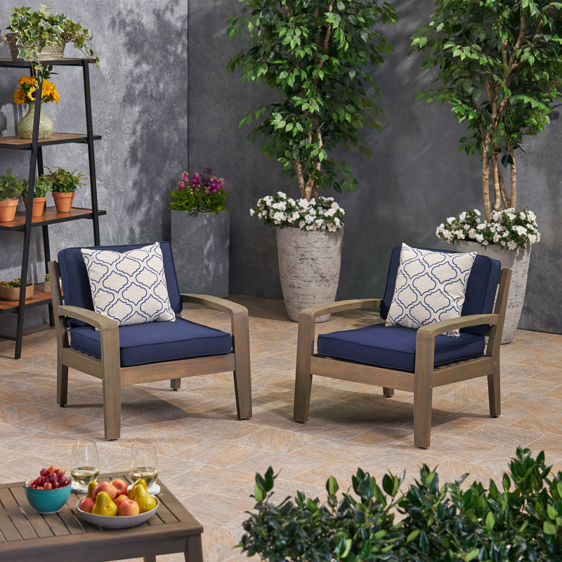 Rosecliff Heights Holly Springs Patio Acacia Wood Patio Chair With Sunbrella Cushions Wayfair