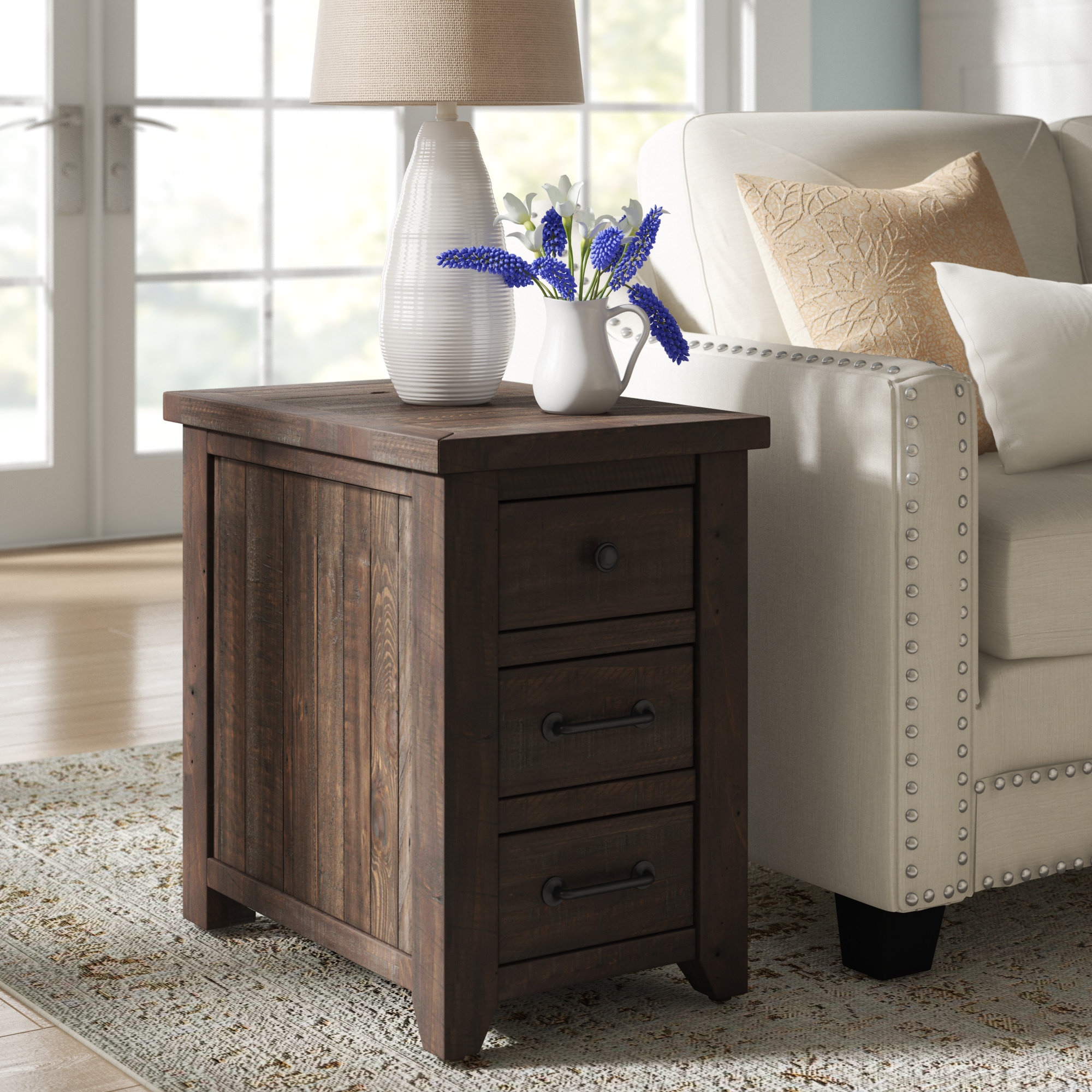 end table with lamp and drawer