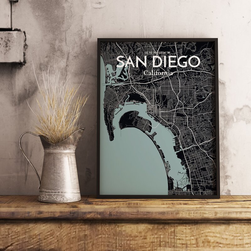 San Diego City Map - San Diego Wall Decorations - -California Wall Decorations