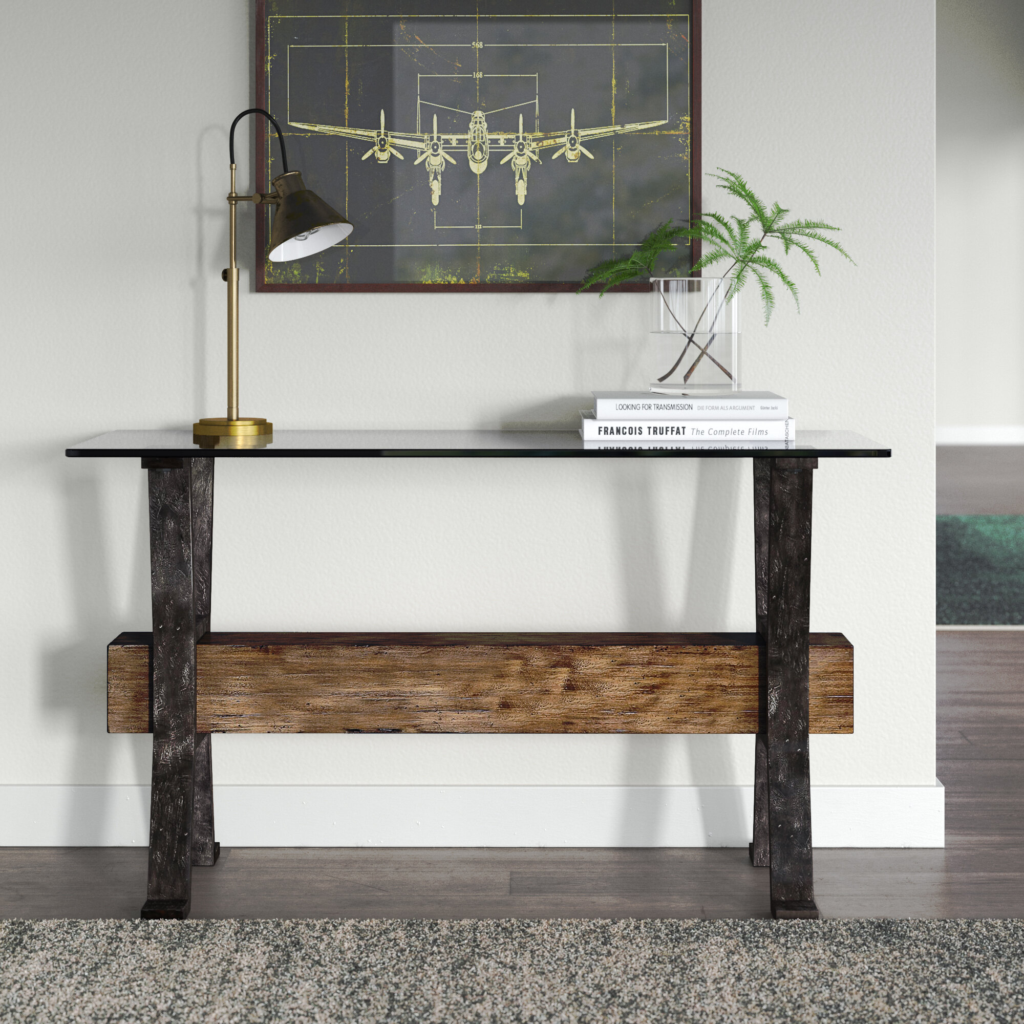 wood glass console table