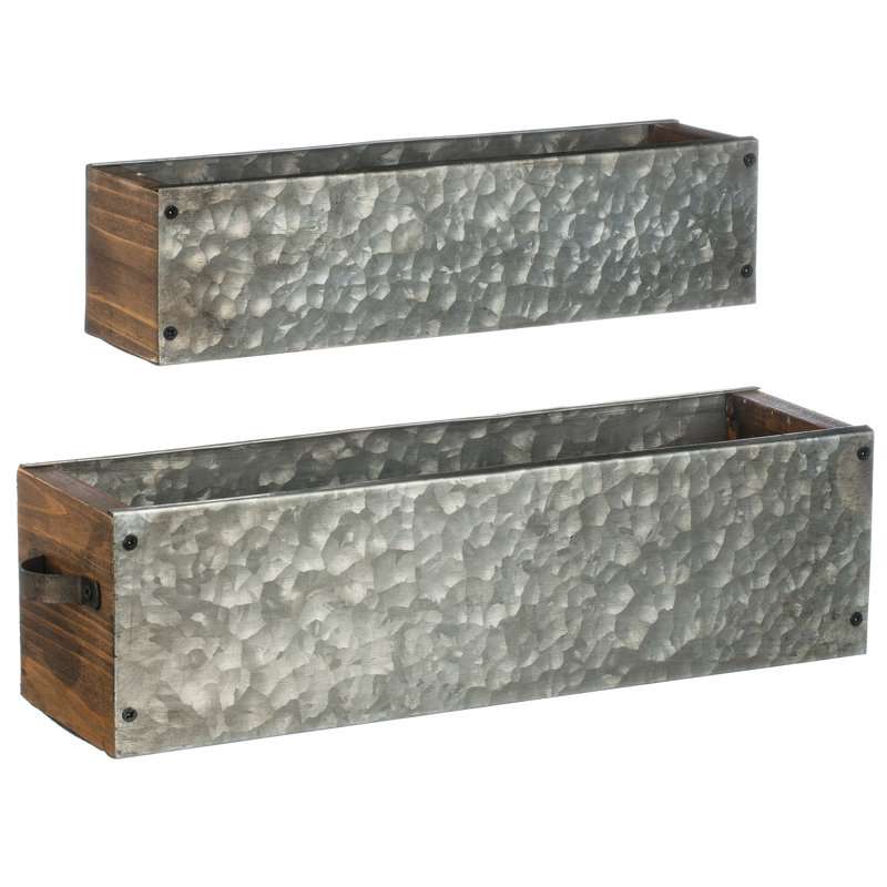 Gracie Oaks Garnica 2Piece Galvanized Planter Box Set