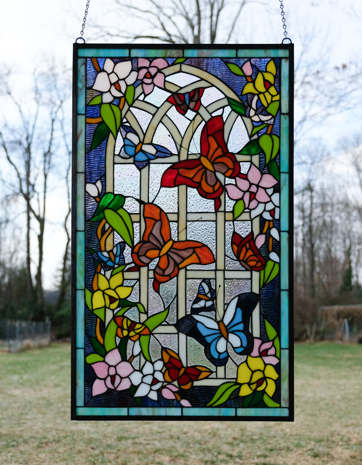 Astoria Grand Stained Glass Butterfly Garden Window Panel | Wayfair